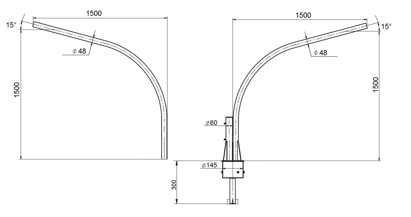 Кронштейн для крепления светильника на опору 2-рожковый К2К-1,5-1,5-0,145-/180° г.ц. разборный 